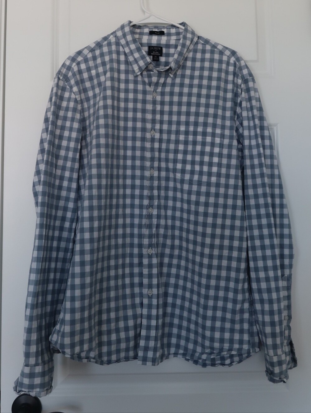 J.Crew Flex Washed Slim Fit Button Down Shirt Mens Blue Gingham Check‎ Size XL